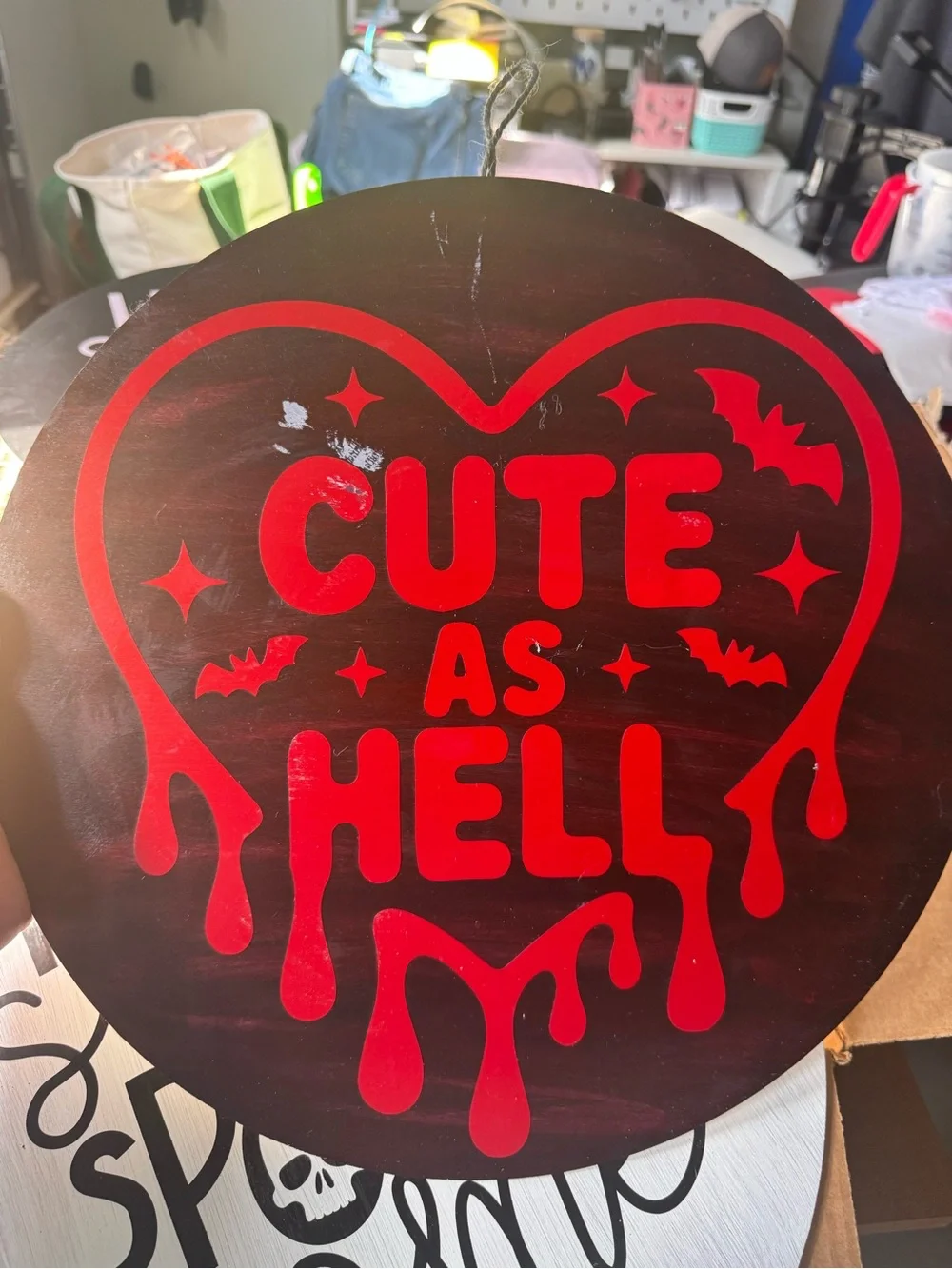 Cute As Hell Red Drippy Heart Wall Sign